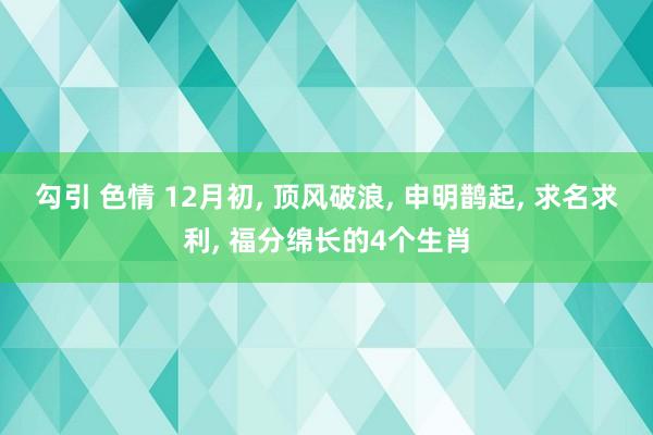 勾引 色情 12月初， 顶风破浪， 申明鹊起， 求名求利， 福分绵长的4个生肖