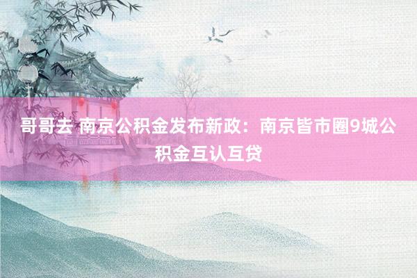 哥哥去 南京公积金发布新政：南京皆市圈9城公积金互认互贷