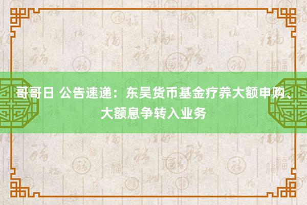 哥哥日 公告速递：东吴货币基金疗养大额申购、大额息争转入业务